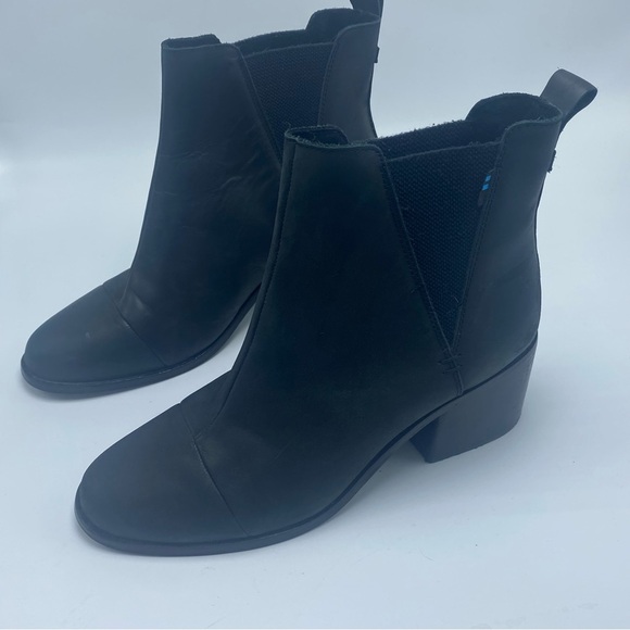 Toms Everly Black Heeled Boot Women’s Size 9 Leather Block Heel - Picture 3 of 8